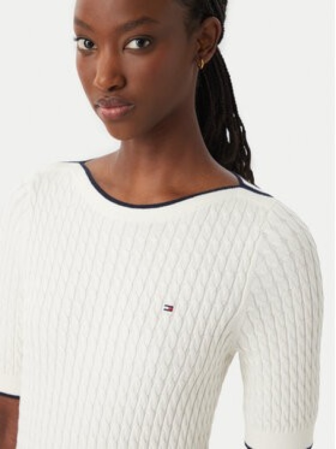 Tommy Hilfiger Bluzka Fine Gg Cable Boat WW0WW50103 Beżowy jasny Regular Fit