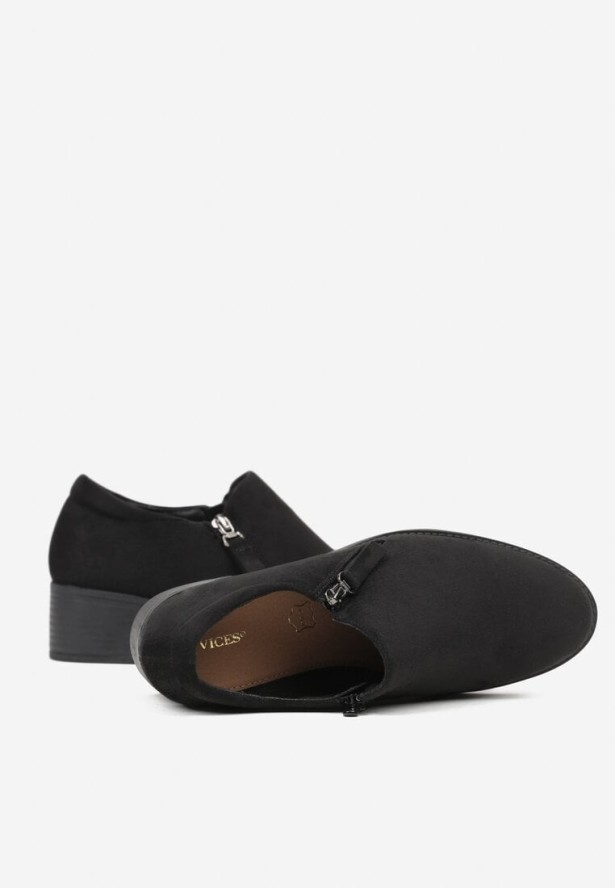 Czarne Półbuty na Słupku z Niską Cholewką Ozdobioną Suwakiem Ansolee