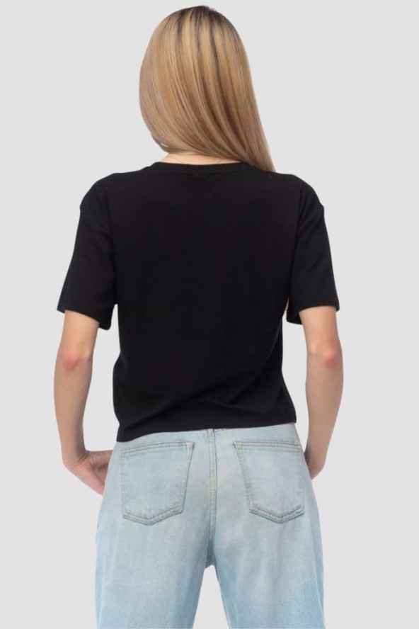 GUESS Czarny damski t-shirt na krótki rękaw z wyszywanym logo Gabi, Rozmiar XS