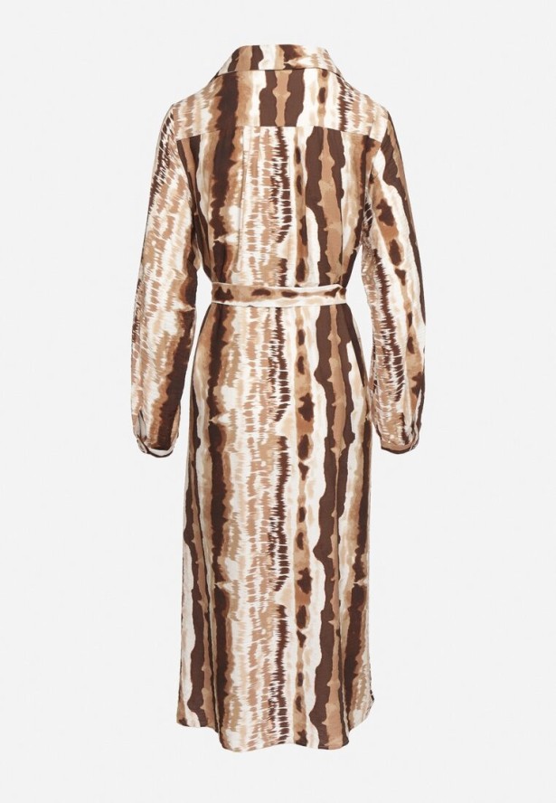 Brązowa Wiskozowa Sukienka Koszulowa Wiązana Paskiem Ellariah