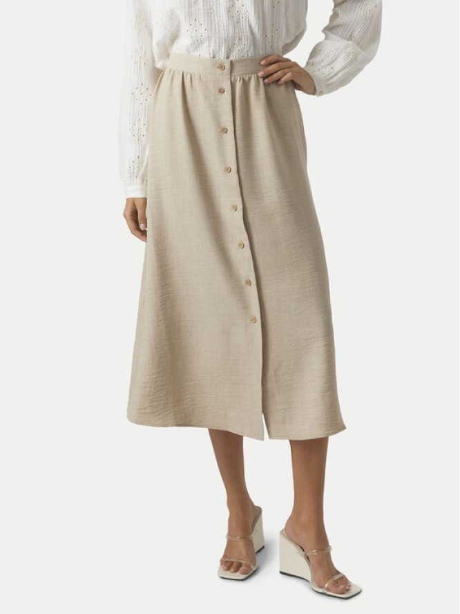 Vero Moda Spódnica midi Melaney 10304134 Beżowy Regular Fit