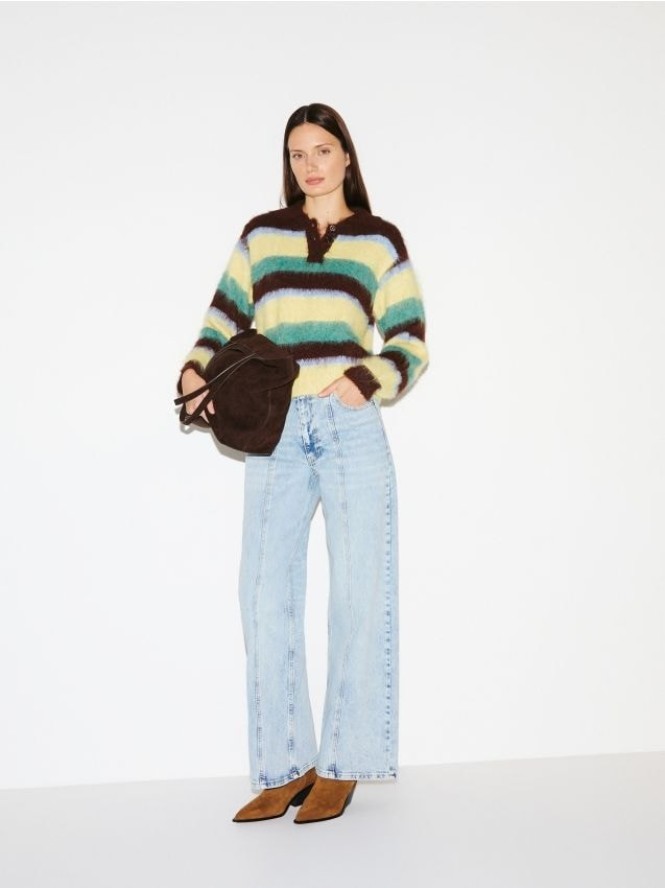 Jeansy wide leg z przeszyciem - niebieski