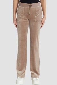 JUICY COUTURE Ciemno-beżowe damskie spodnie welurowe Del Ray Pocket Pant, Rozmiar M