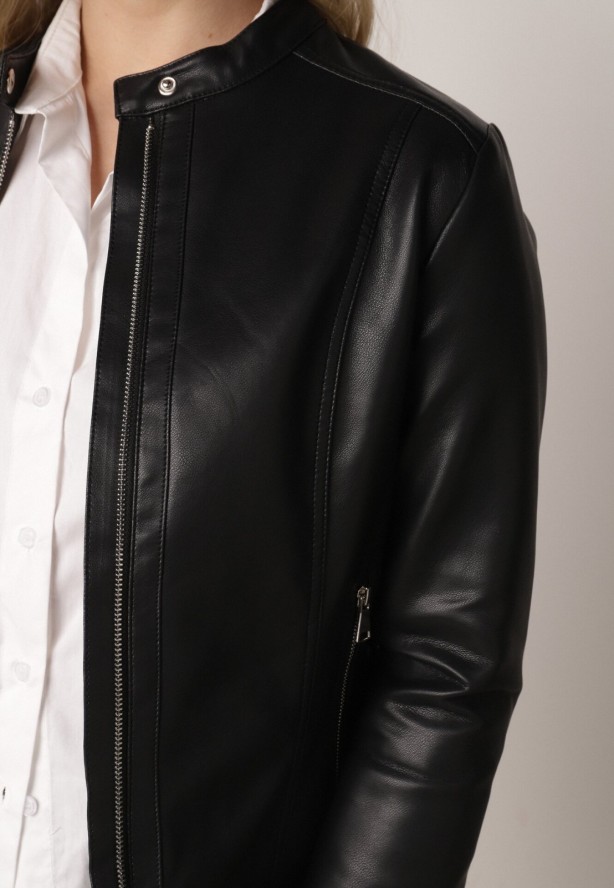 Czarna Klasyczna Kurtka Ramoneska o Taliowantym Kroju Anlea