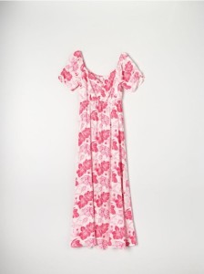 Sukienka midi w kwiaty - czerwony