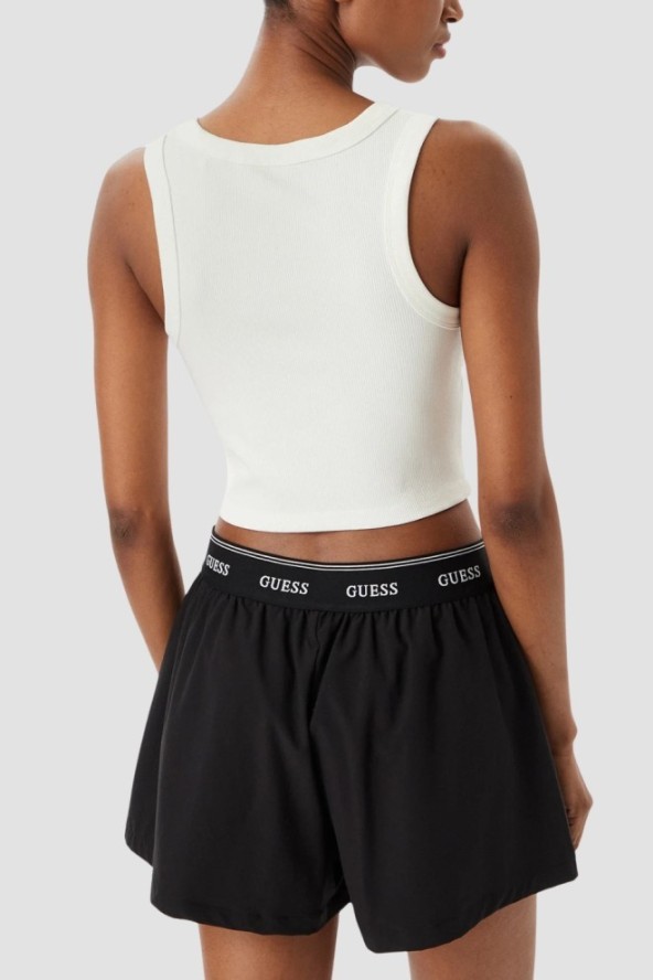 GUESS Biały krótki damski tank top Silvy Rib, Rozmiar L