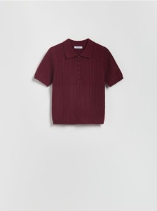 Sweter z kołnierzykiem polo - bordowy