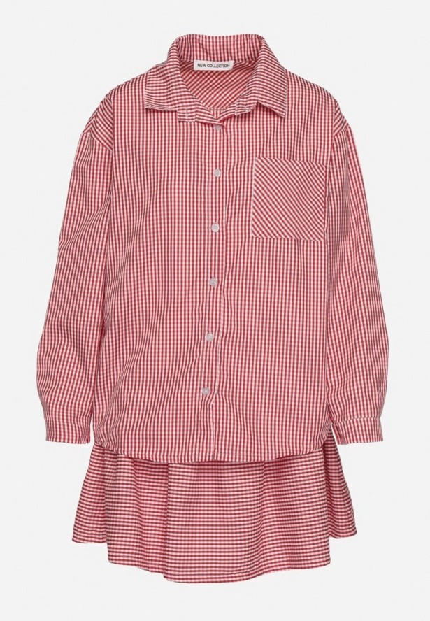 Czerwony Komplet Koszula i Rozkloszowana Spódnica Novarene