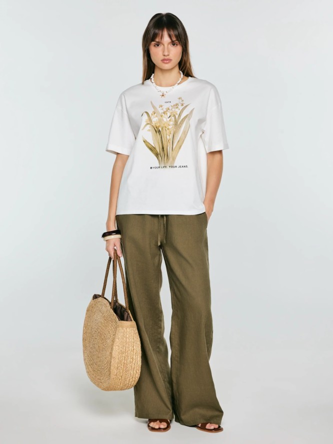 spodnie damskie wide lniane khaki medisa 303