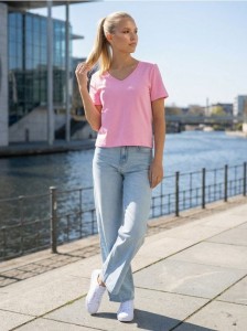 Bawełniana koszulka z gęstego splotu Interlock - begonia