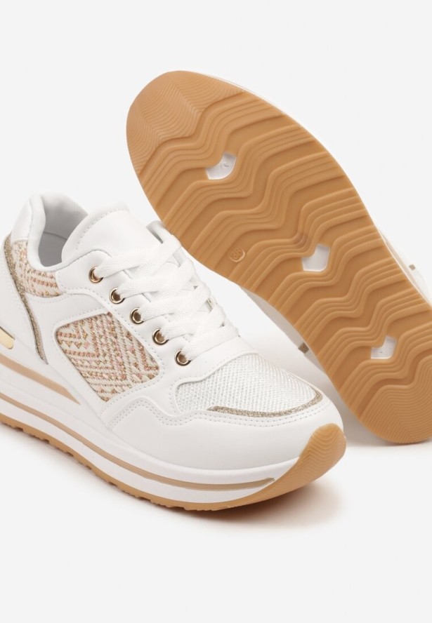 Białe Sneakersy na Koturnie Ozdobione Brokatem Tilliante