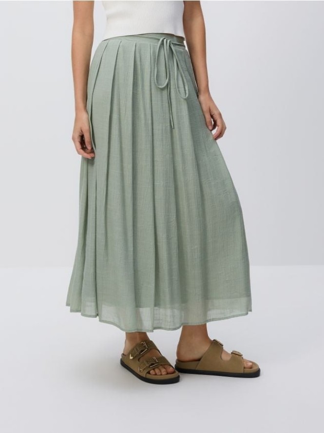 Spódnica maxi z wiązaniem - oliwkowy
