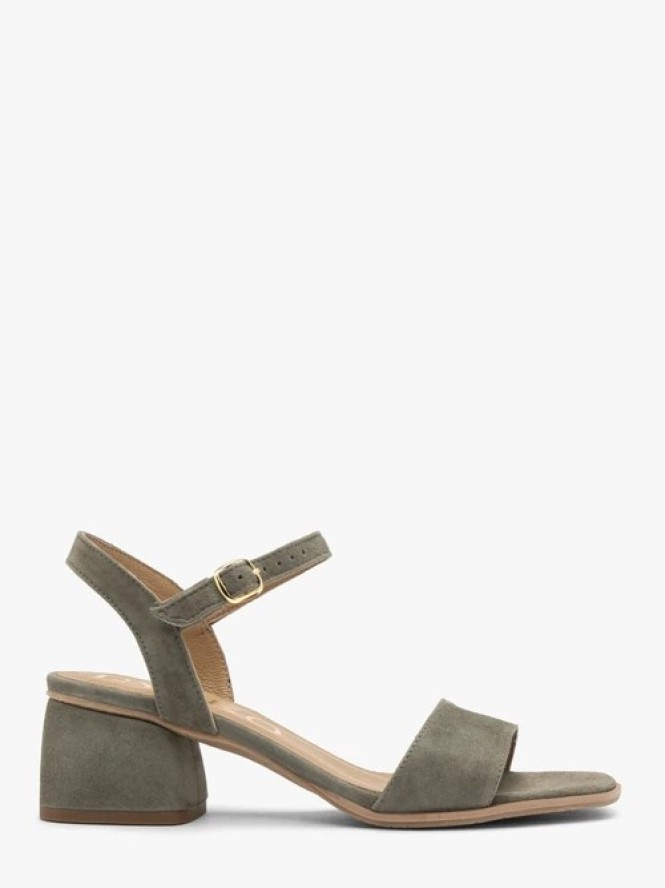 Oliwkowe sandały damskie na obcasie