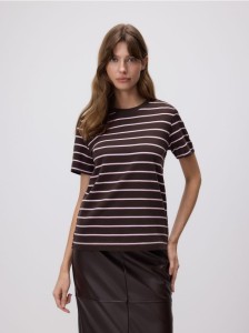 T-shirt z bawełny merceryzowanej - ciemnobrązowy