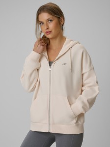 4F Bluza dresowa loose z kapturem damska - kremowa XS