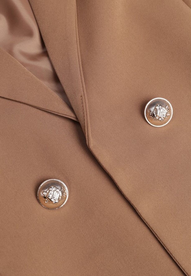 Jasnobrązowa Marynarka Niezapinana z Dekoracyjnymi Guzikami Cose