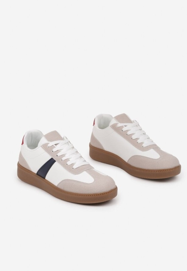 Biało-Granatowe Sneakersy w Stylu Tenisówek Ozdobione Paskiem Elhanis