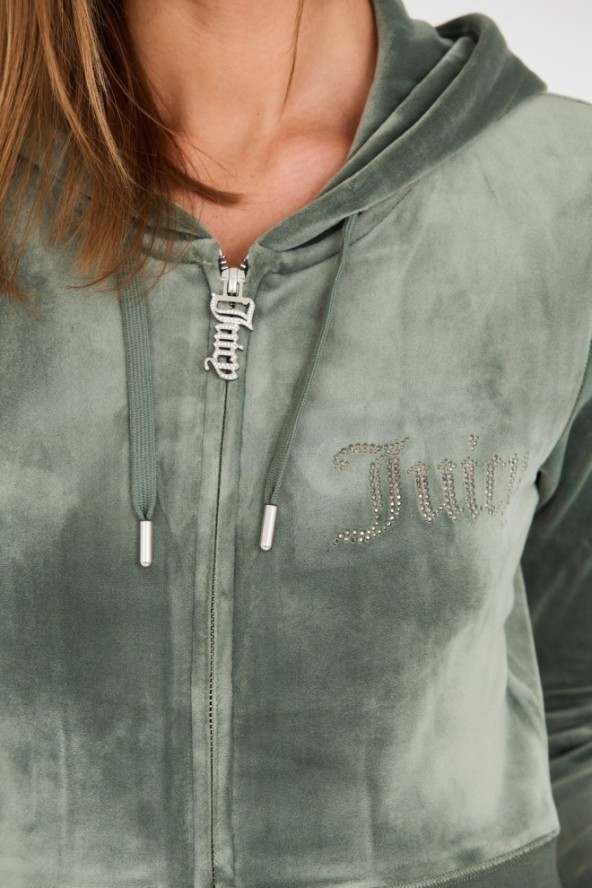 JUICY COUTURE Zielona damska bluza Marissa Velour Track Top, Rozmiar M