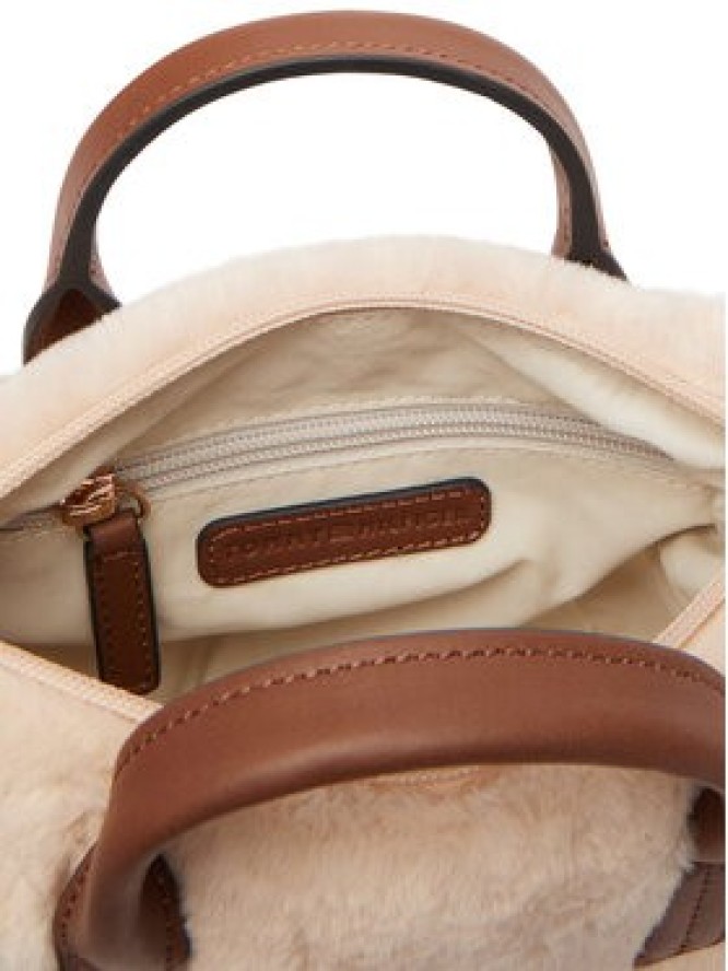 Tommy Hilfiger Torebka Popette Micro Tote Faux Fur AW0AW19311 Beżowy jasny