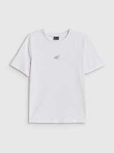 4F T-shirt regular gładki damski - biały L