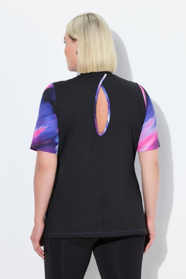 Damskie T-Shirt wycięcie na plecach okrągły dekolt rękaw 1/2