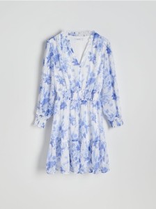 Wzorzysta sukienka mini - złamana biel