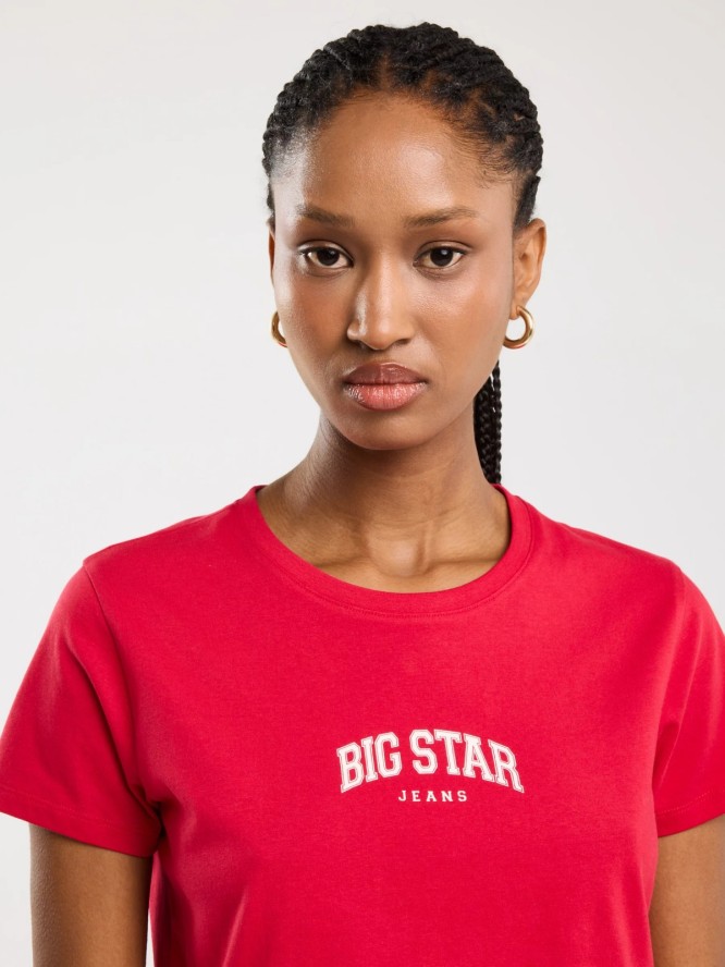 Koszulka damska bawełniana z nadrukiem czerwona Benea 603