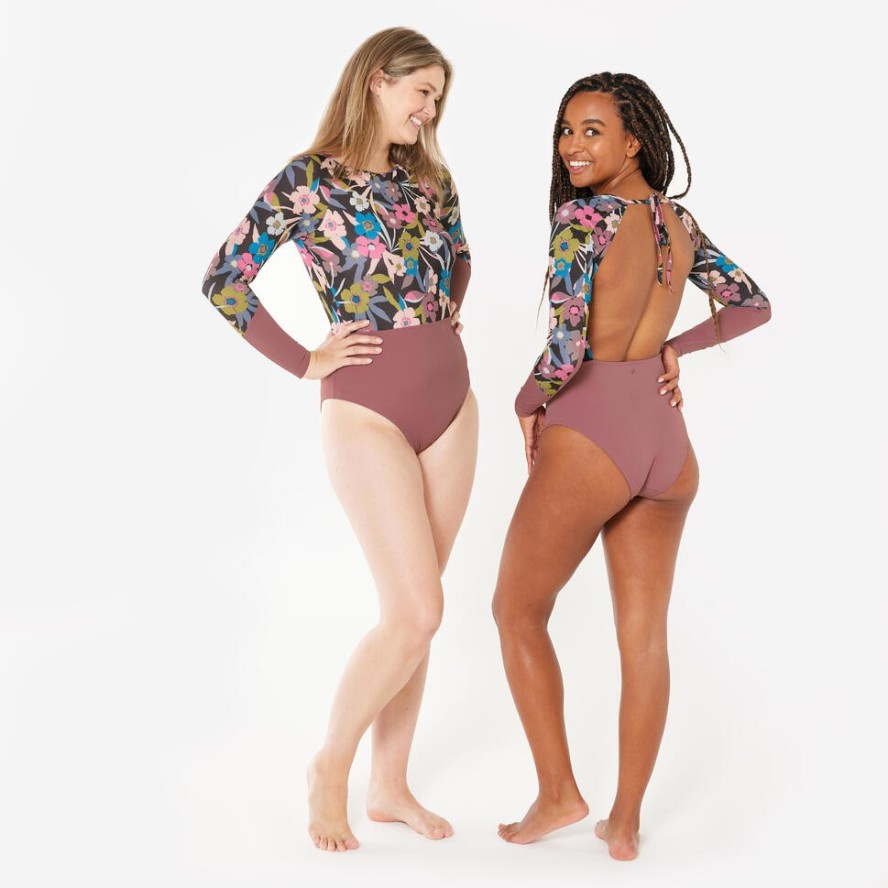 Kostium kąpielowy jednoczęściowy surfingowy damski Olaian 500 Mary Azalea dł.r.