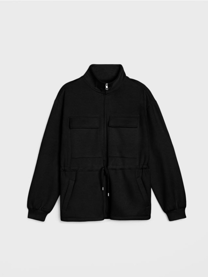 Rozpinana bluza ze stójką z dodatkiem wiskozy "soft touch" - czarny