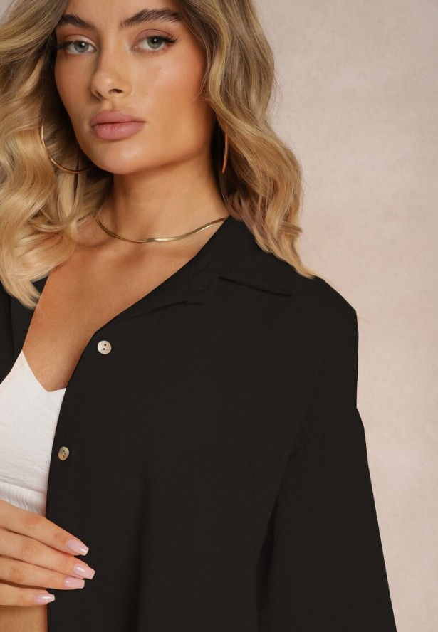 Czarny 2-Częściowy Komplet Koszula z Krótkim Rękawem Spodnie z Gumką w Pasie Vimacia