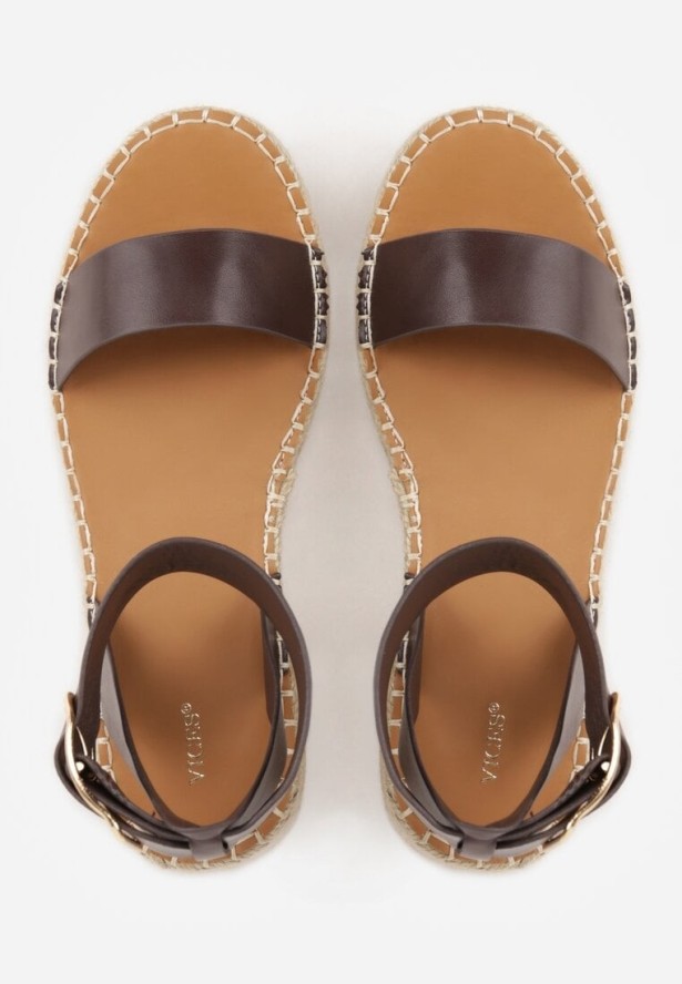 Ciemnobrązowe Sandały VICES na Plecionej Grubej Podeszwie z Paskiem Wokół Kostki Casilla