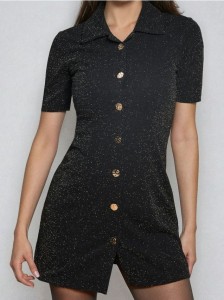 Sukienka mini z kołnierzykiem i brokatem - czarny