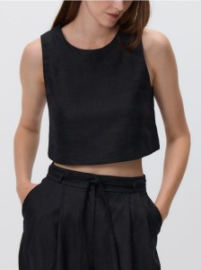 Lniany top - czarny