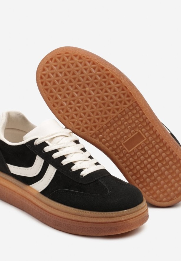 Czarne Sneakersy w Stylu Klasycznych Tenisówek na Grubej Podeszwie Grelritia