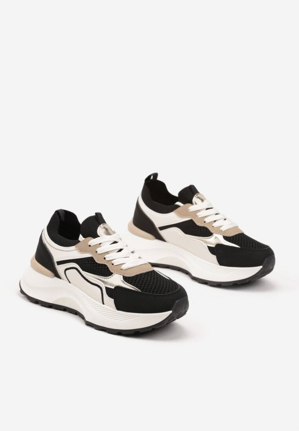 Czarne Sneakersy w Streetwearowym Stylu na Grubej Podeszwie Zelluria