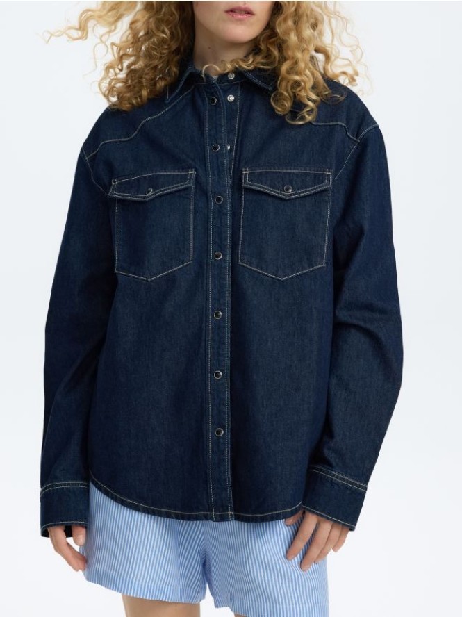 Jeansowa koszula oversize - granatowy