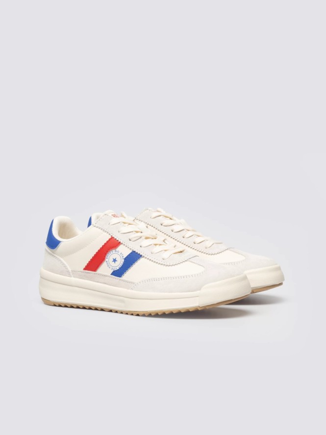 sneakersy damskie ze skórzanymi wstawkami beżowe tt274161 801