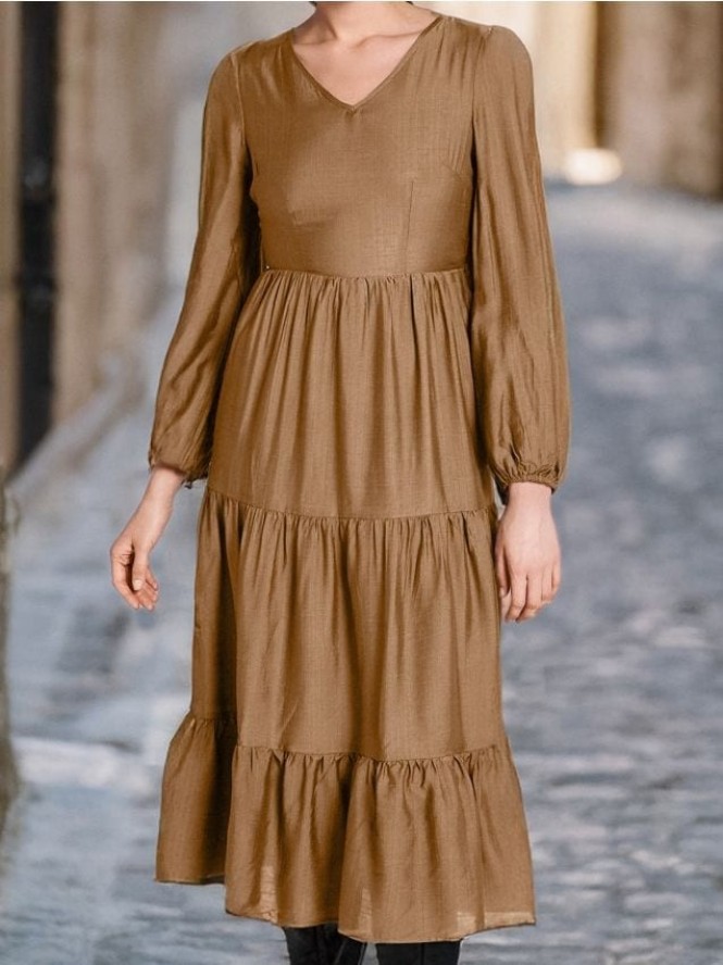 Sukienka midi z efektem stopniowania - brązowy
