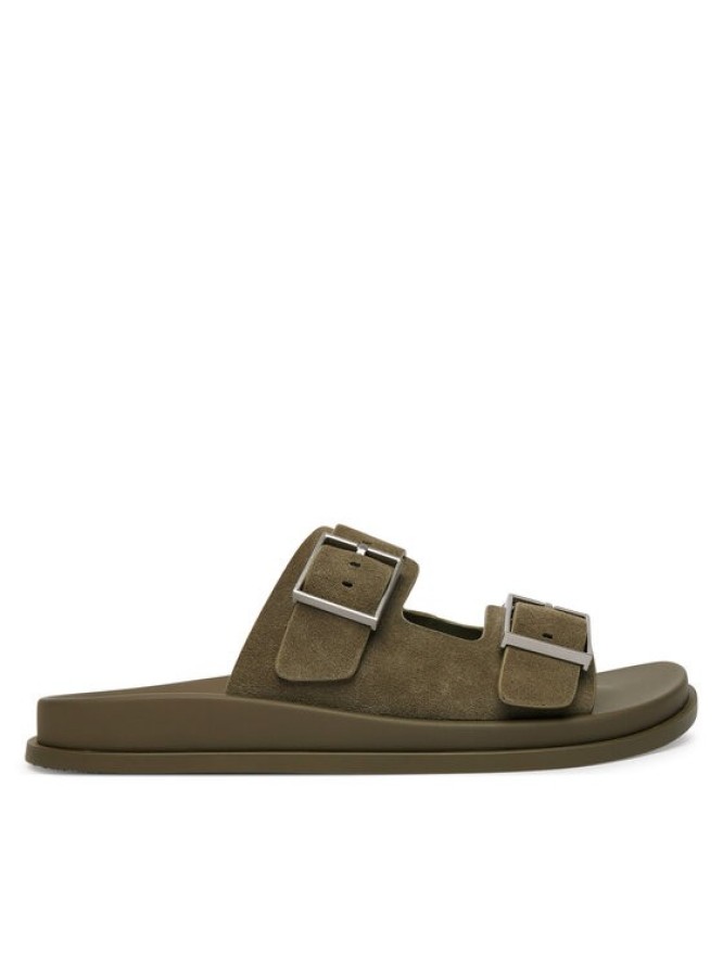 Calvin Klein Klapki City Sandal Buckle Suede HW0HW03130 Zielony