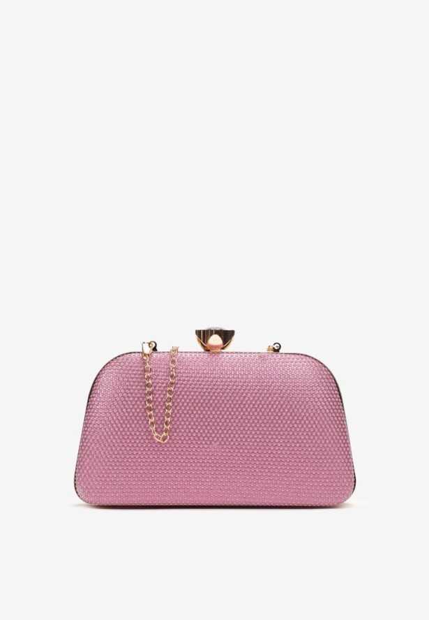 Ciemnoróżowa Brokatowa Torebka Kopertówka z Ozdobnym Zatrzaskiem i Łańcuszkiem Ridia