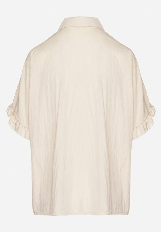 Jasnobeżowa Koszula z Wiskozą i Ozdobnymi Falbankami Emeleldi