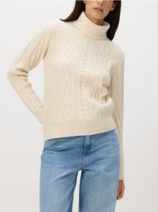 Sweter z warkoczowym splotem - kremowy