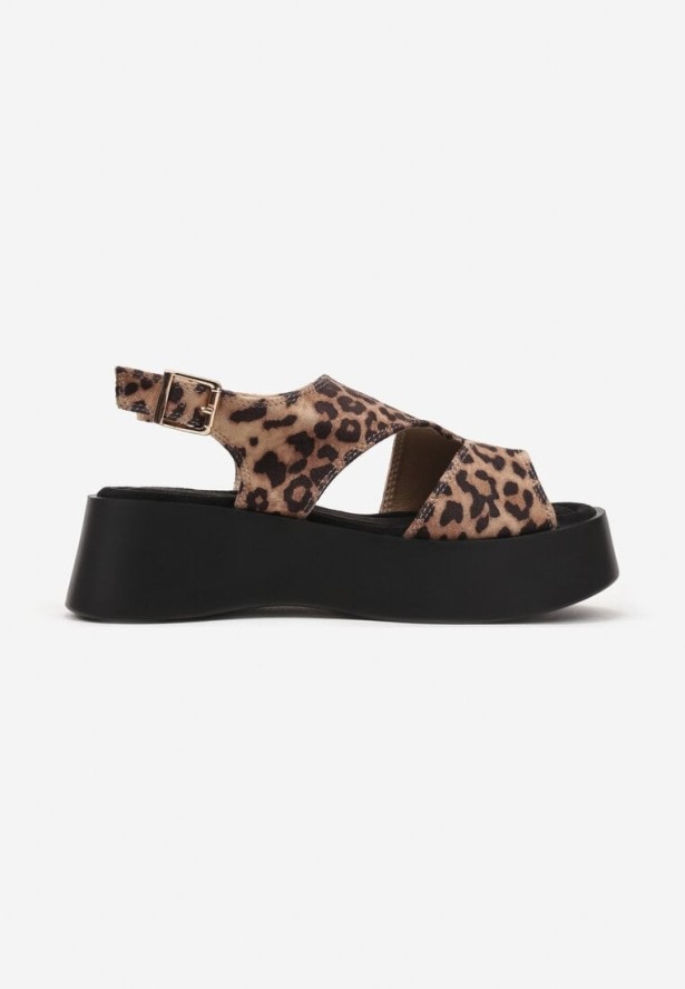 Panterkowe Sandały na Grubej Podeszwie z Asymetrycznymi Wycięciami Kamilra