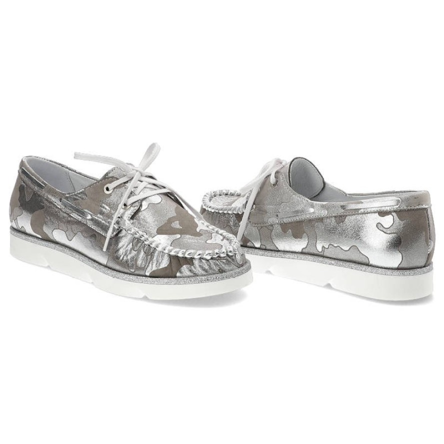 Srebrne Mokasyny Simen Damskie Buty Płaskie