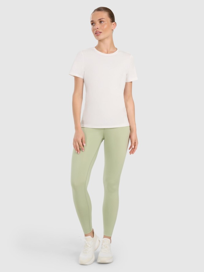 4F Koszulka treningowa regular szybkoschnąca damska - beżowa S