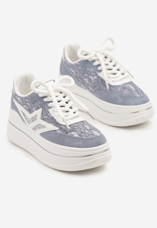 Niebieskie Sneakersy na Platformie Ozdobione Gwiazdą Norlevi