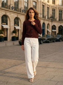 Rozpinany sweter w paski - bordowy