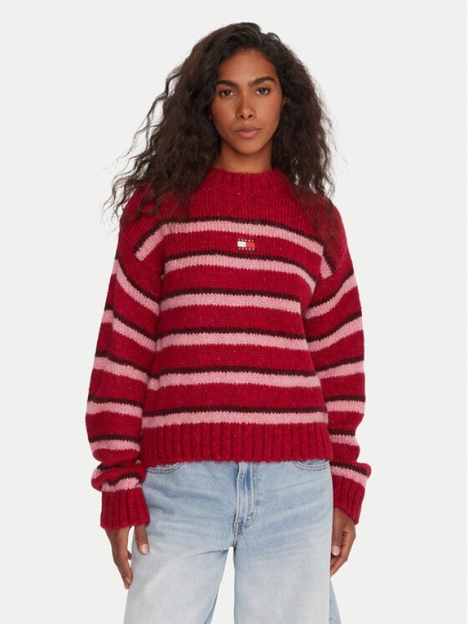 Tommy Jeans Sweter Badge DW0DW21679 Czerwony Relaxed Fit