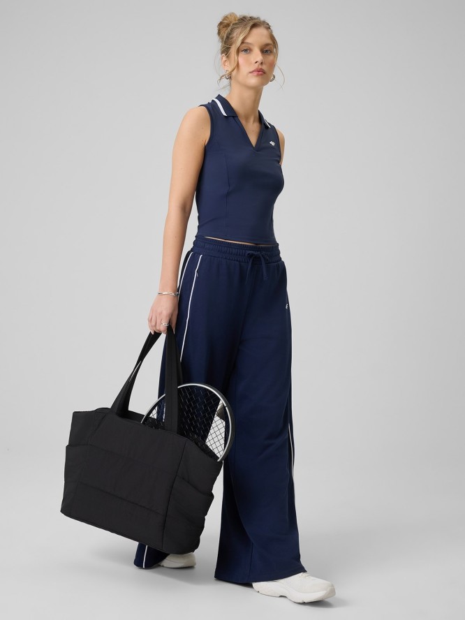 4F Top slim z kołnierzykiem damski - granatowy L