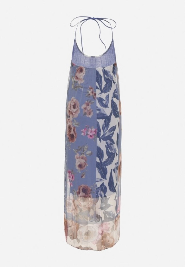 Niebieska Siateczkowa Sukienka z Wiskozą w Kwiatowy Wzór Izaleira